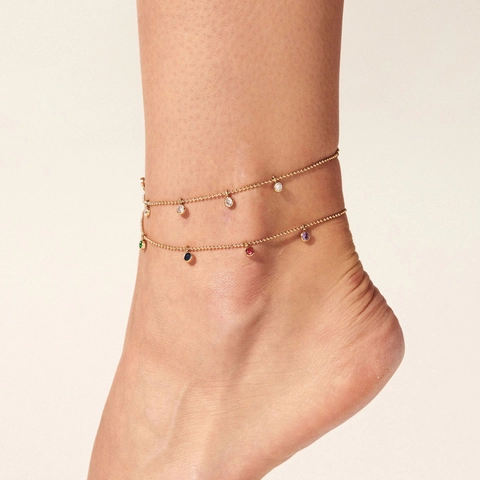 Stainless Steel Colorful Zircon Pendant Anklet For Women Light Luxury Trendy Adjustable Foot Chain Jewelry