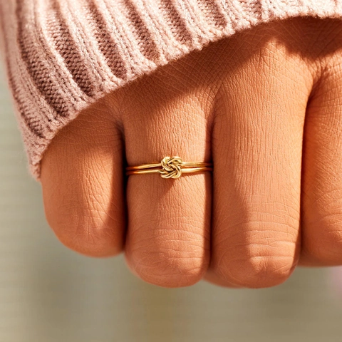 925 Sterling Silver Double Layer Knot Ring For Women Gold Plated Simple Minimalist Intertwined Fashion Index Finger Ring Jewelry Gift