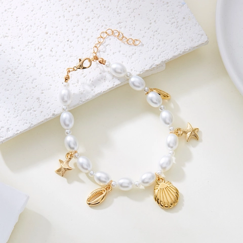 Cavigliera Multistrato Bohémien Lega Conchiglia Perla Artificial Perline Stella Marina Tartaruga Cuore Pendenti Estate Spiaggia Vacanze Gioielli Donne