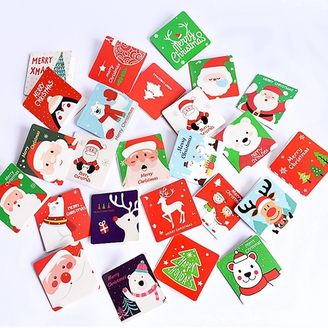 Christmas Greeting Cards And Envelopes Mini Folding Holiday Blessing Cards Cartoon Santa Elk Snowman Paper Cardstock