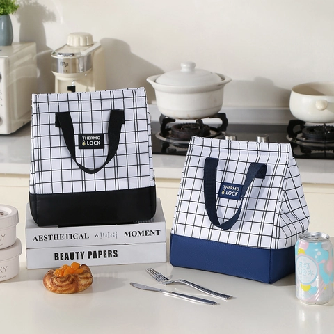 Borsa Pranzo Isolata Tessuto Oxford Borsa Termica Impermeabile Motivo A Quadri Per Lavoro Scuola Picnic Portatile