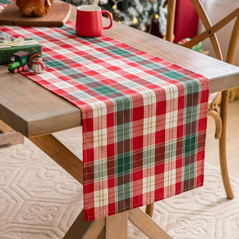 Chemin De Table De Noël Fil Doré Motif À Carreaux Tissu Polyester Décoration De Table De Fête Festive Pour La Maison