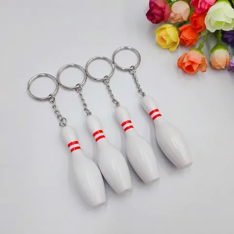 Mini Portachiavi Birillo Da Bowling Simulazione Plastica Tema Sport Pendente Per Borsa Bianco Con Striscia Rossa Regalo