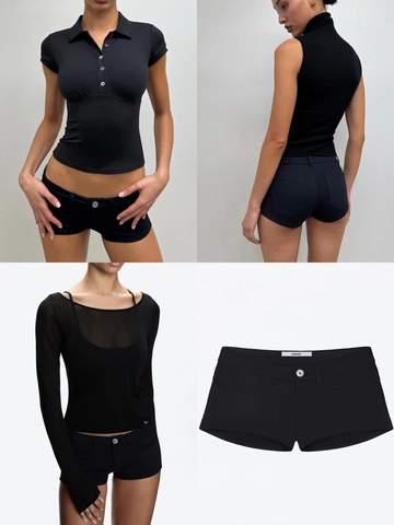 Γυναικεία Micro Shorts Μαύρο Χαμηλόμεσο Στενή Εφαρμογή Hot Pants Σέξι Casual Βασικό Ελαστικό Mini Shorts Με Τσέπες
