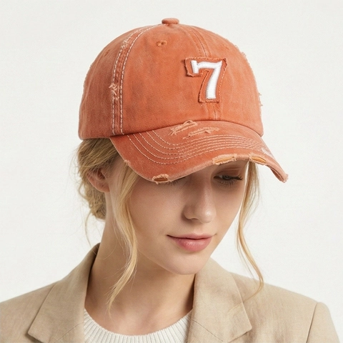 Washed Cotton Baseball Cap Distressed Retro Nummer 7 Stickerei Vintage Verstellbare Sonnenhut Für Herren Damen