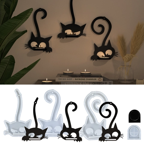 Stampo In Silicone Per Portacandele Da Parete Silhouette Gatto Forma Gattino Arredo Casa Resina Gesso Luce Atmosfera