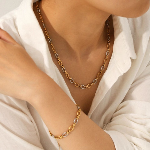Collana E Bracciale In Acciaio Inossidabile Bicolore Catena Marina Oro Argento Gioielli Geometrici Minimalisti Per Donne
