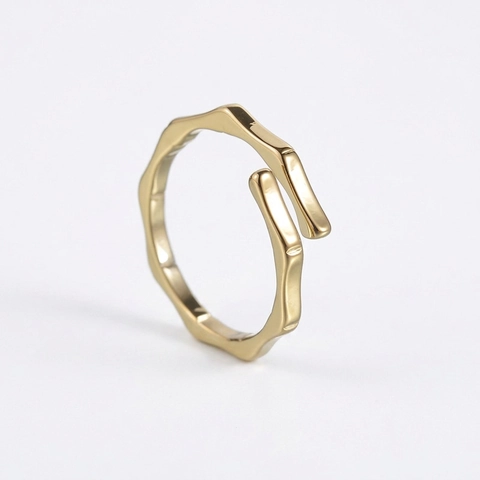Anillo Abierto De Bambú Minimalista De Acero Inoxidable Ajustable Apilable Joyería Para Mujeres Tono Oro Plata