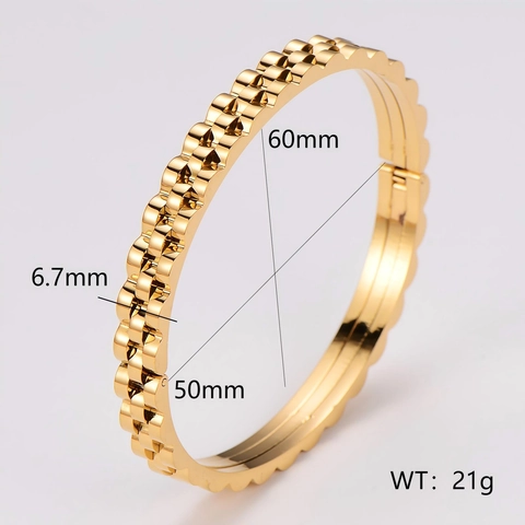 Bracciale Rigido Trama Ingranaggi Placcato Oro 18K Acciaio Inossidabile 304 Stile Cinturino Orologio Apertura A Cerniera