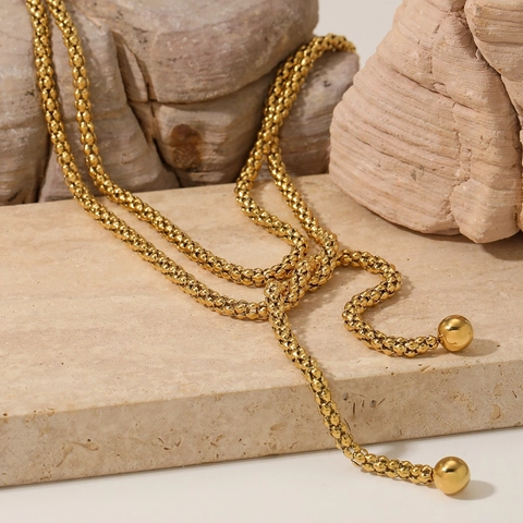 Collana Lunga A Catena Con Sfere In Acciaio Inossidabile Con Pendenti A Sfera Stile Lariat Regolabile Gioielli Hip Hop Da Donna