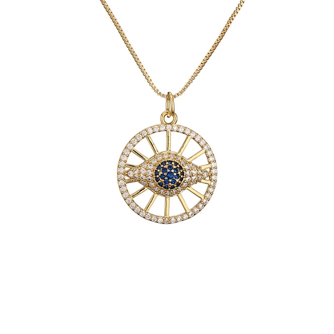 Collana Pendente Malocchio Rame Zircone Geometrico Cuore Tondo Gioielli Placcato Oro Moda Amuleto Donna Uomo