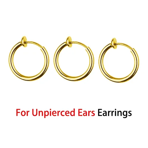 Minimalist Hoop Earrings Stainless Steel Non Pierced Ear Clips Unisex 18K Gold Plated Round Spring Clip Punk Jewelry