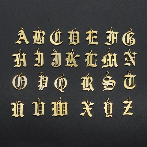 Ciondoli Lettere Gotiche Acciaio Inossidabile Placcato Oro Alfabeto Antico Inglese Charms Per Creazione Gioielli DIY