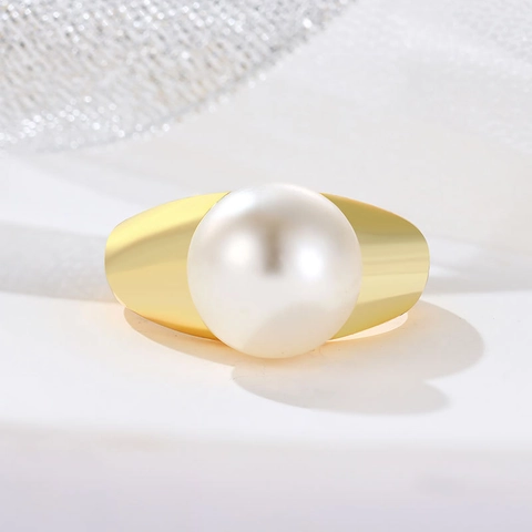 Geometrischer Künstliche Perlenring Kupfer Vergoldet Minimalistischer Modischer Luxus Fingerschmuck Für Frauen