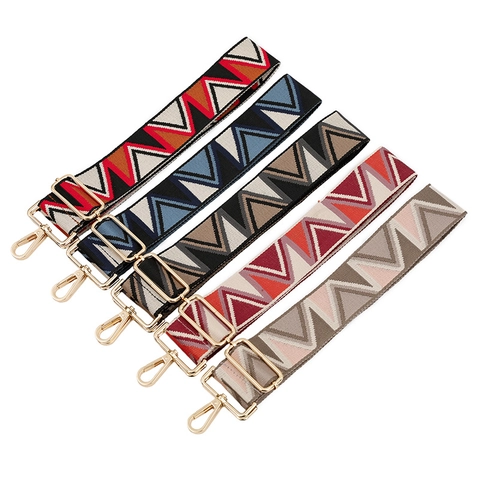 Women Adjustable Wide Bag Strap Geometric Triangle Pattern Woven Polyester Replacement Shoulder Strap Crossbody Bag Belt