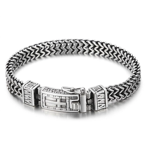 Bracciale Uomo Acciaio Inossidabile Croce Vintage Catena Intrecciata Numeri Romani Chiusura Scatola Punk Streetwear Gioielli