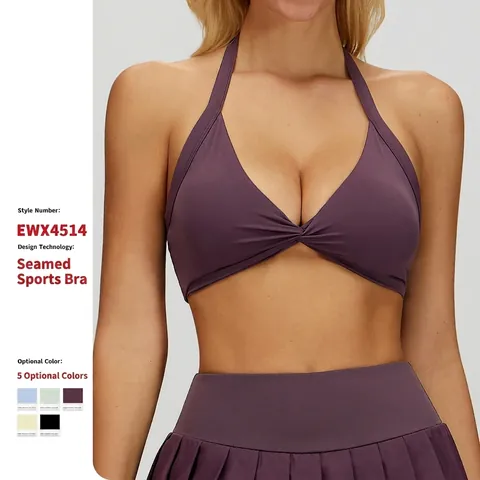 Halter Sport BH Dames Knoop Voorzijde Yoga Top Nylon Elastaan Open Rug Sportkleding Ademende BH