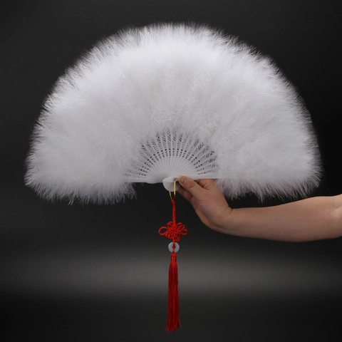 Feder Handfächer Faltbar Tanz Bühne Performance Requisite Chinesischer Stil Mit Quaste Kunststoffrahmen Elegant Bunt