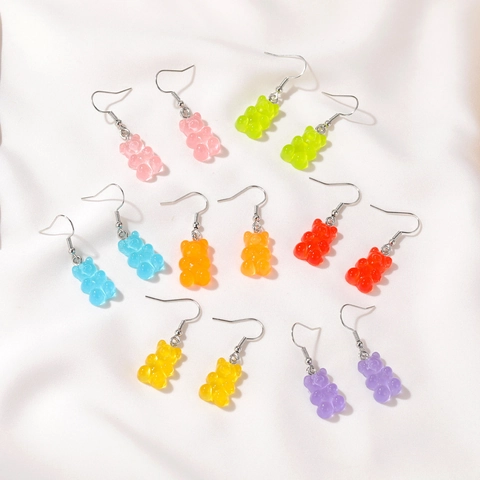 Harajuku Retro Cartoon Gummy Bear Drop Earrings Resin Alloy Candy Color Stainless Steel Earring Post For Women Jewelry