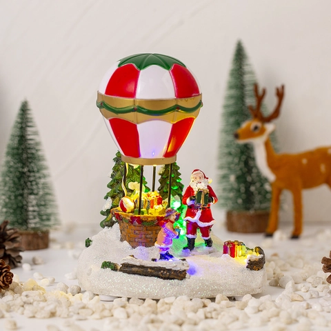 Casa Di Neve Di Natale Resina LED Musicale Mongolfiera Babbo Natale Paesaggio Miniatura Decorazione Da Tavolo Festiva