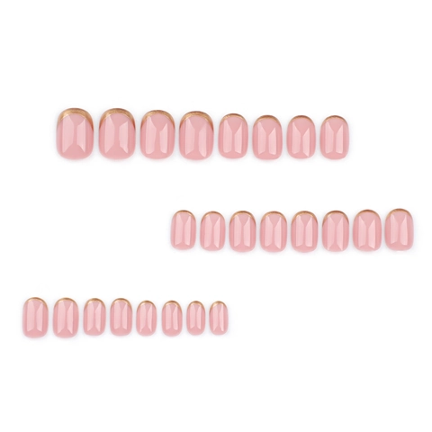French Tip Press On Nails Pink Nude Gold Edge Short Square Round Fake Nails For Women Manicure