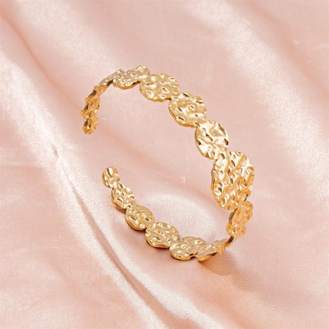 Edelstahl Hammerschlag Manschette Armband Geometrisch Verstellbar Offener Armreif Minimalistischer Vintage Schmuck