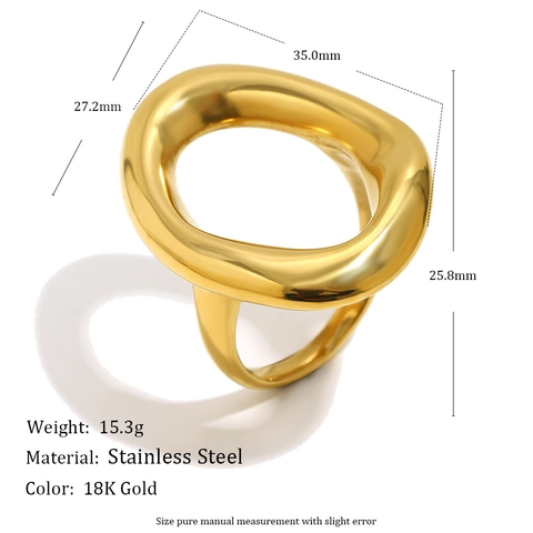 Hollow Geometric Ring 18K Gold Plated Stainless Steel Irregular Abstract Chunky Modern Minimalist Accessory For Women