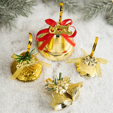 Campanelle Di Natale Ornamenti Campane Pendenti In Plastica Dorata Con Fiocchi E Aghi Di Pino Decorazione Albero