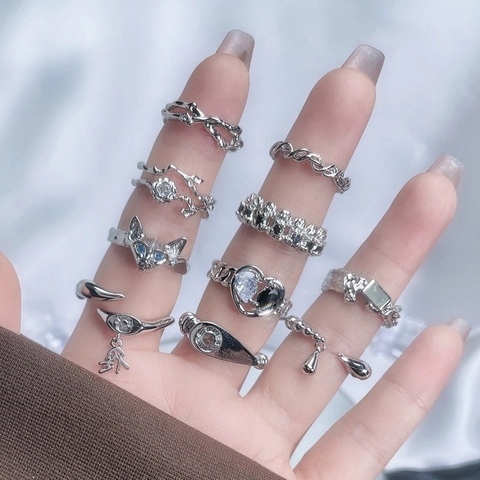 Minimalist Irregular Copper Open Ring For Women Elegant Zirconia Inlaid Adjustable Fashion Geometric Finger Ring Jewelry Accessory
