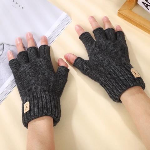 Guanti a Mezzo Dito in Maglia di Lana di Alpaca per Uomo Donna Inverno Caldo Antivento Traspirante Equitazione all'Aperto Ciclismo Moda Minimalista Senza Dita