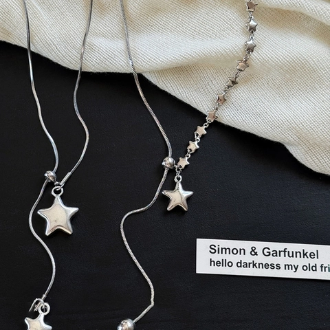 Star Pendant Y-Shaped Asymmetric Copper Necklace Simple Elegant Sweater Chain Jewelry For Women Silver Tone Adjustable