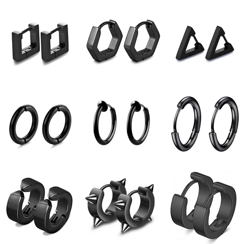 Pendientes De Aro Geométricos Punk Acero Inoxidable Clips Para Orejas Sin Perforaciones Hombres Mujeres Triángulo Cuadrado Corazón Hexágono Estrella