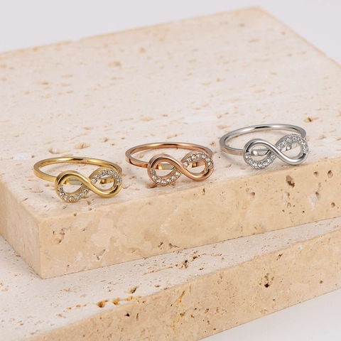 Anello dell'Infinito in Acciaio Inossidabile Minimalista Con Zirconia per Donna Placcato Oro Rosa Gioielli di Moda