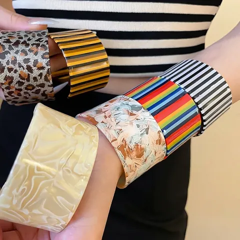 Brede Acryl Cuff Armband Open Bangle Luipaard Gestreept Marmer Patroon Hars Mode Sieraden Dames Elegant Uniek Accessoire