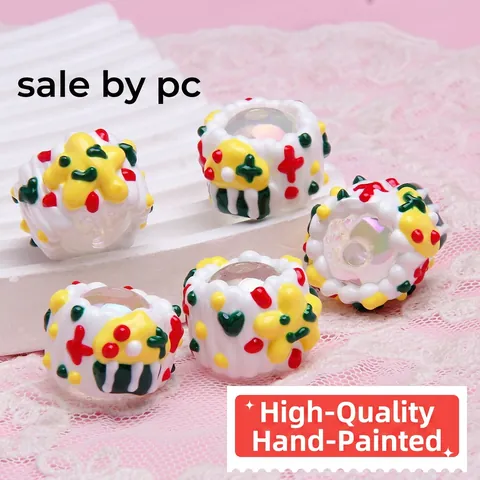 Hand Painted Acrylic Beads Colorful Creamy 3D Pattern Loose Spacer Beads For DIY Jewelry Making Phone Straps Kawaii
