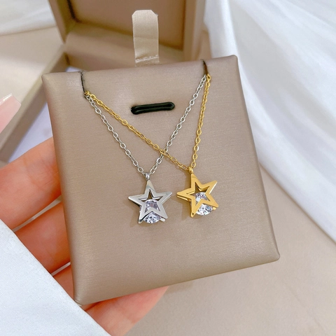 Collar Colgante Estrella Acero Titanio Circonita Minimalista Chapado Oro Acero Inoxidable Cadena Clavícula Joyería Mujer