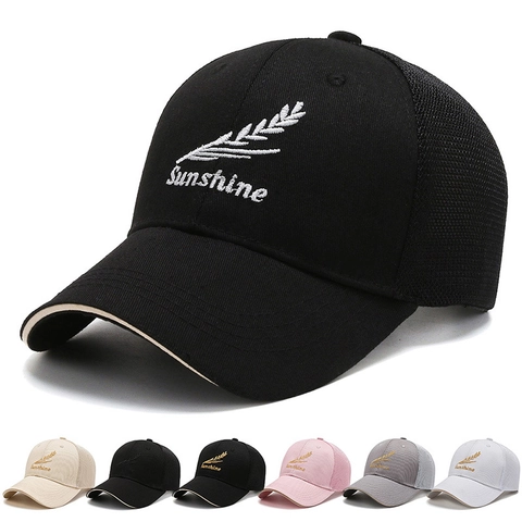 Cotton Mesh Trucker Hat Baseball Cap Embroidered Sunshine Wheat Breathable Sun Protection Adjustable Unisex Casual Outdoor