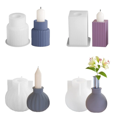 Striped Candlestick Silicone Mold Geometric Aromatherapy Candle Holder DIY Handmade Epoxy Resin Vase Base Heat Resistant