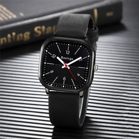 British Style Square Quartz Watch Men Fashion Minimalist PU Leather Strap Alloy Case Casual Waterproof Analog Wrist Watch