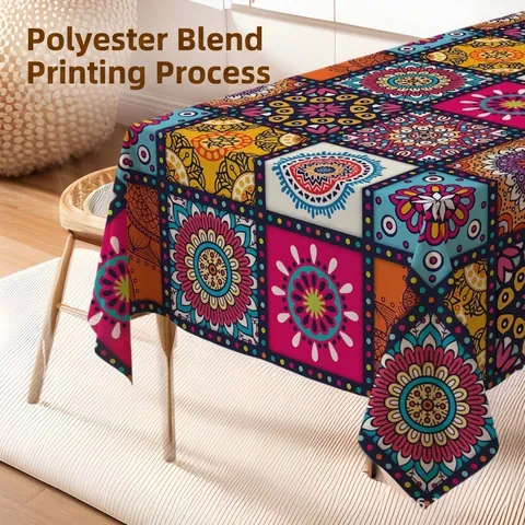 Mantel Mezcla Poliéster Impermeable Bohemio Étnico Mandala Impresión 3D Rectángulo Decorativo Cocina Comedor