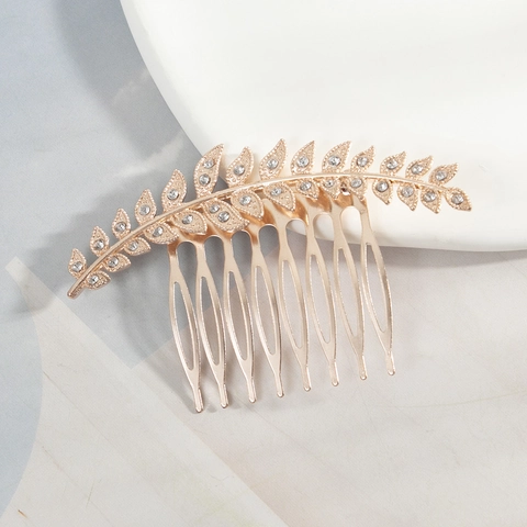 Alloy Strass Braut Haarkamm Eleganter Blattform Einfacher Hochzeitsparty Funkelnder Kopfschmuck Für Frauen