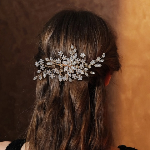 Pettine Per Capelli Da Sposa Fiore Fatto A Mano Con Strass Marquise E Künstliche Perle Finte Lega Accessori Matrimonio
