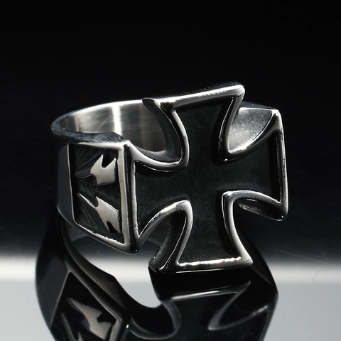 Anillo Uomo Acciaio Inossidabile Croce Di Ferro Motivo Fulmine Retro Punk Gotico Gioielli Smalto Sigillo Accessorio