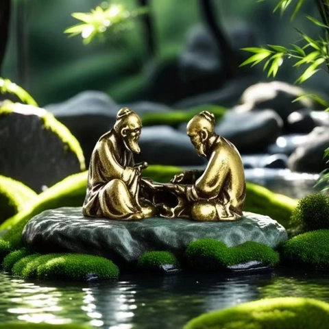 Figurine Miniature Sage Chinois Statue Alliage Laiton Vintage Décoration Paysage Aquarium Zen Ornement Bureau Savant
