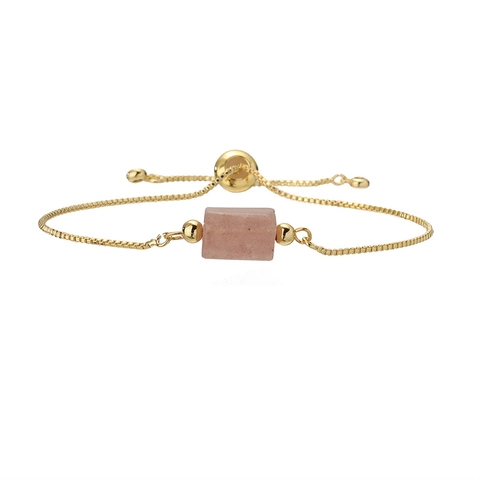 Adjustable Bolo Bracelet Golden Box Chain Natural Stone Rectangular Cylinder Gemstone Simple Fashion Jewelry For Women
