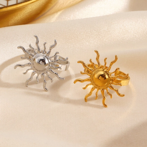 Anello Sole In Acciaio Inossidabile Lucidato Sottovuoto Placcato Oro Bohemien Vintage Regolabile Gioielli Aperti Per Donne