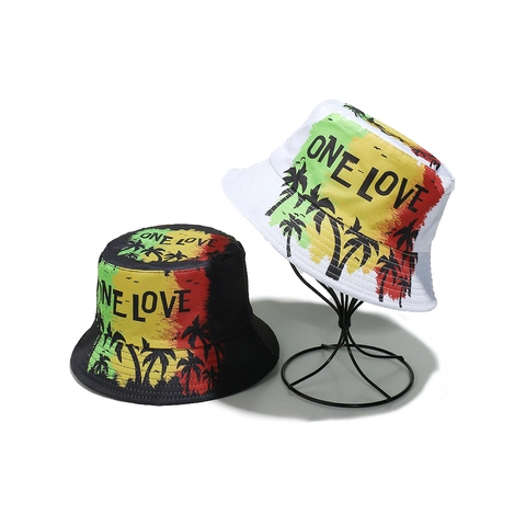 One Love Fischerhut Mit Palmen Silhouette Rasta Farben Sommer Strand Sonnenschutz Polyester Für Erwachsene