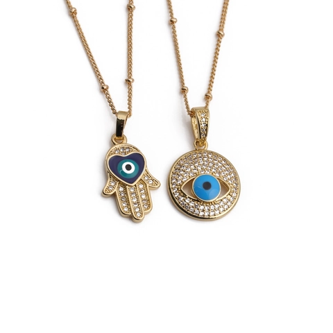 Vergoldete Kupfer Evil Eye Hamsa Hand Anhänger Halskette Mit Zirkon Herz Charme Boho Schmuck Für Frauen