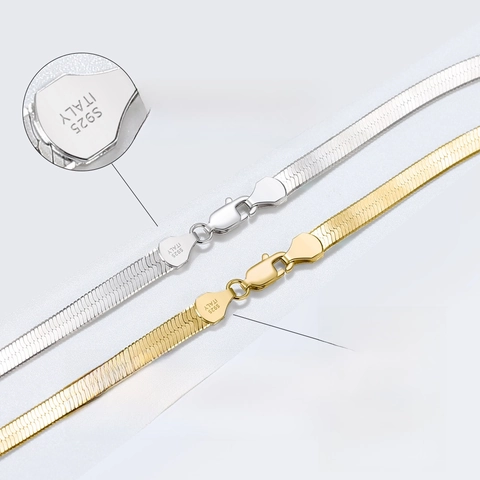 Collar de Cadena de Serpiente Plana de Plata de Ley 925 Chapado en Oro y Oro Blanco Joyería Artesanal Italiana Unisex