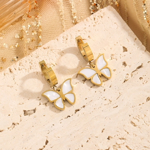 Elegante Farfalla Oro Acciaio Inossidabile Conchiglia Bianca Collana Bracciale Orecchini Per Donna Impermeabile Gioielli